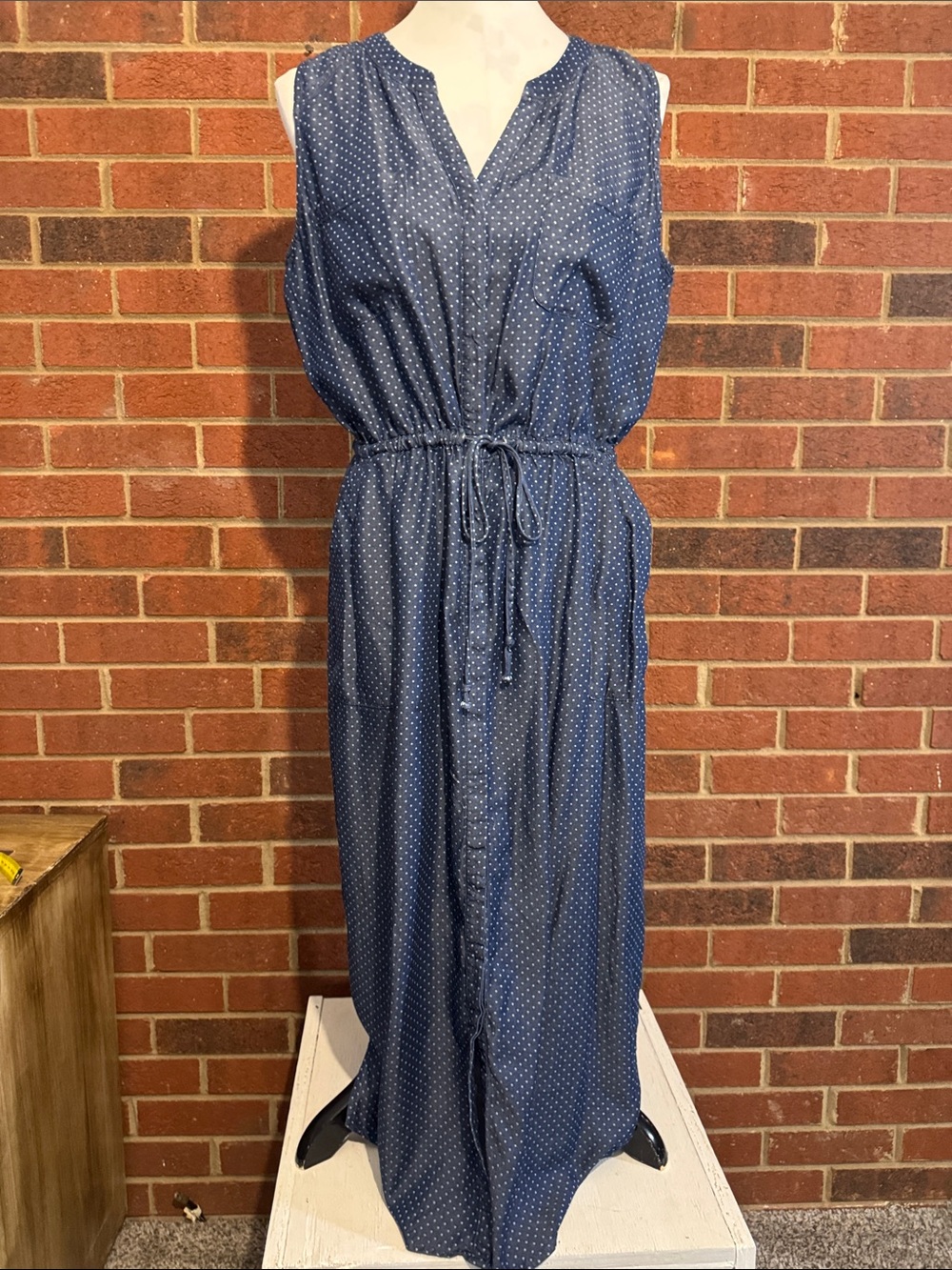 Chico's Blue Polka Dot Sleeveless Maxi Dress